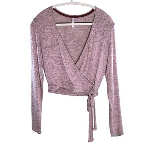 Super Soft Long Sleeved Crop Top with Mock Wrap Front and Tie | Xhilaration SZ M